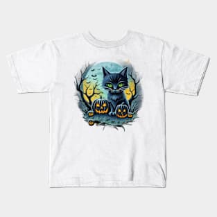 Halloween Black Cat Kids T-Shirt